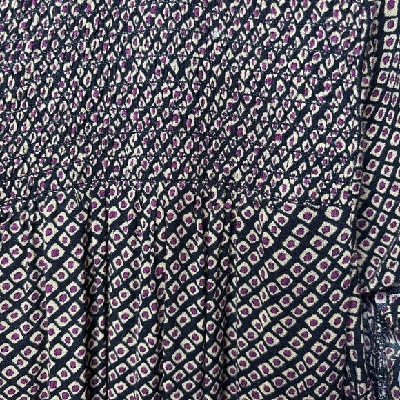 Lucky Brand Boho Blouse Women’s Large Black Diamond Pattern Short Sleeve Top - Picture 6 of 8